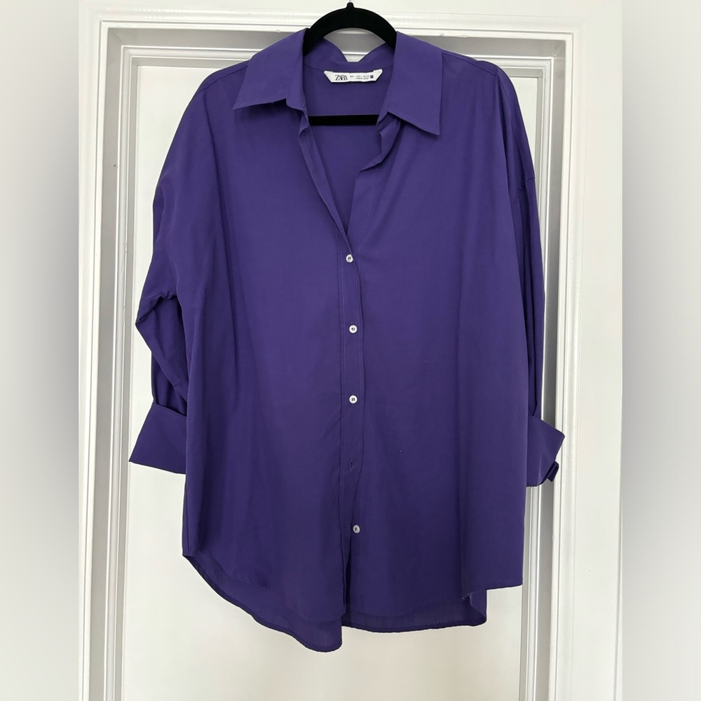 Zara Purple Button Down Poplin Shirt